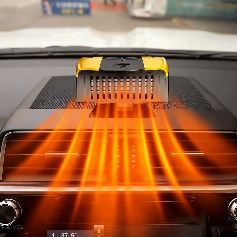 12V car heater 150W cigarette lighter interface 360 degree omni-directional air supply windshield defroster (black and yellow) - Image 5