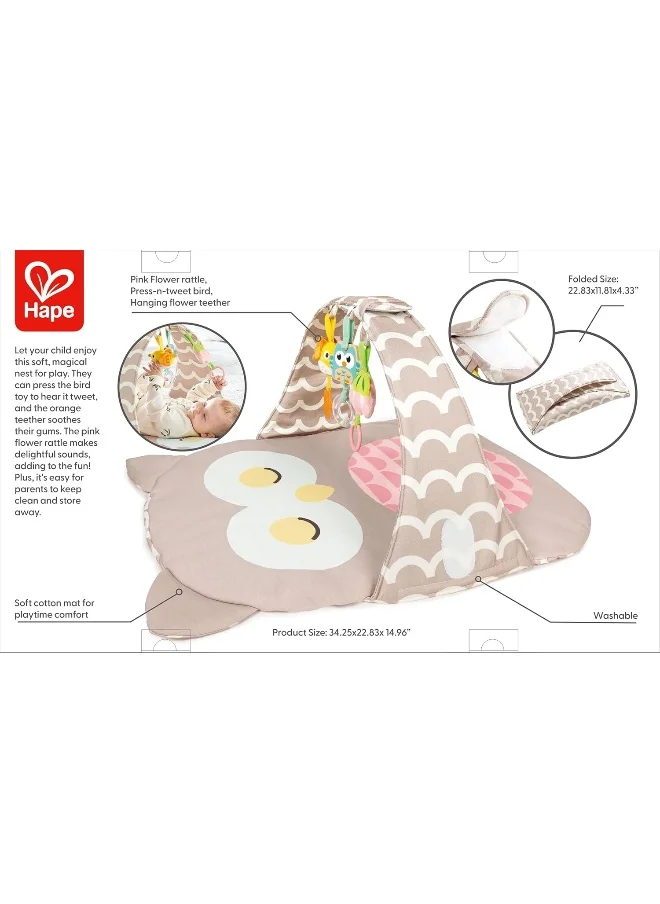 هيب Hape Owl Bed Oscar | Cotton-Made Soft Blanket and Foldable Design Mat Set with Entertaining Hanging Toys for Babies | Compact & Foldable For Easy Storage