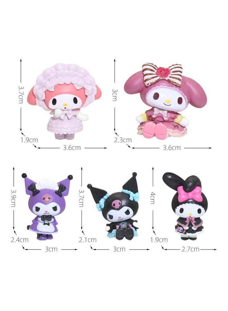 5pcs/set Kuromi Figurine Kawaii Doll Mini Cartoon Movie Diy Gifts Children Birthday Cake Decoration PVC Solid