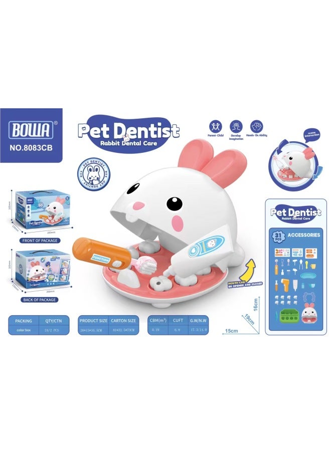 Children's Play Doctor Toy Simulation Dog Tooth Extraction And Filling Pet Dentist Care Toy Set-Color:Dentist Rabbit (31pcs) - Image 1