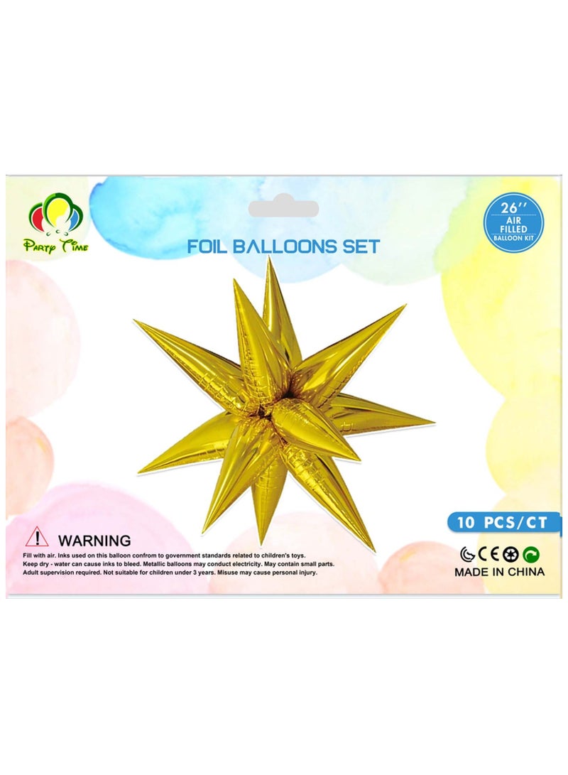 Party Time 1 Set Gold Starburst Foil Balloon 10 Spike Point Star Explosion Pattern for Birthday Party Decoration Supplies - Image 1