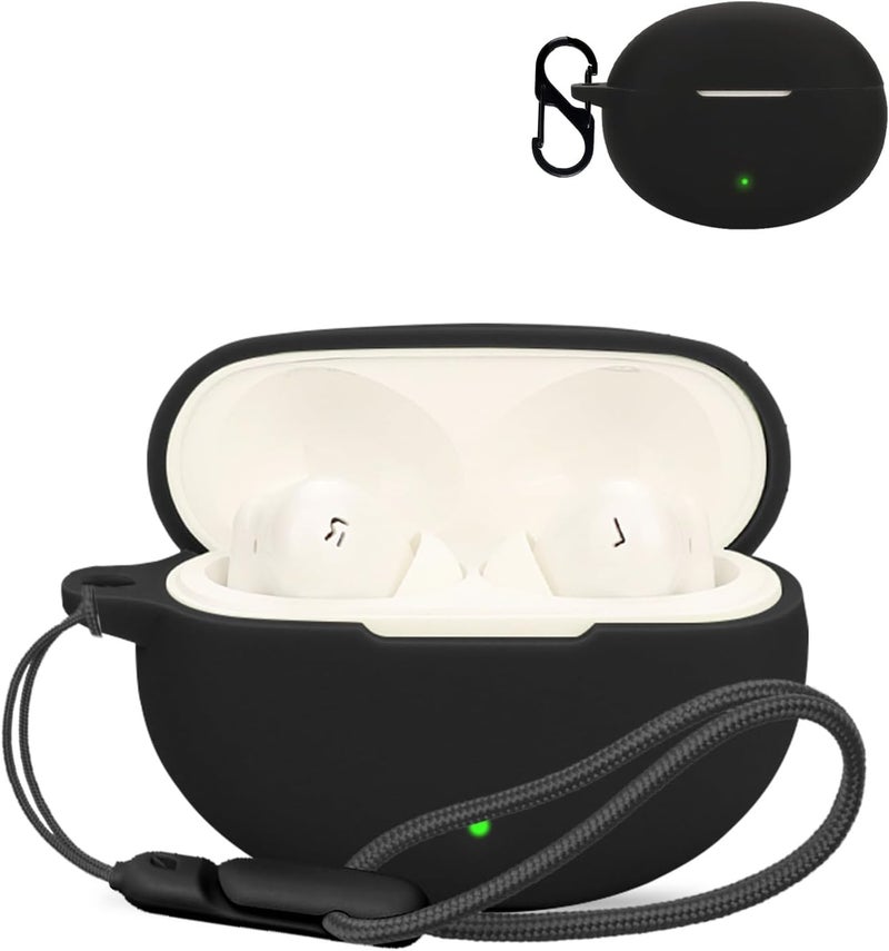 NOUKAJU for OnePlus Buds Pro 3 Case Cover, Wireless Earphone Silicone Protective Cover(with Carabiner + Lanyard) Drop-Proof, Scratch-Proof, Shock-Proof, Reserved Charging Port, dust-Proof(Black) - Image 2
