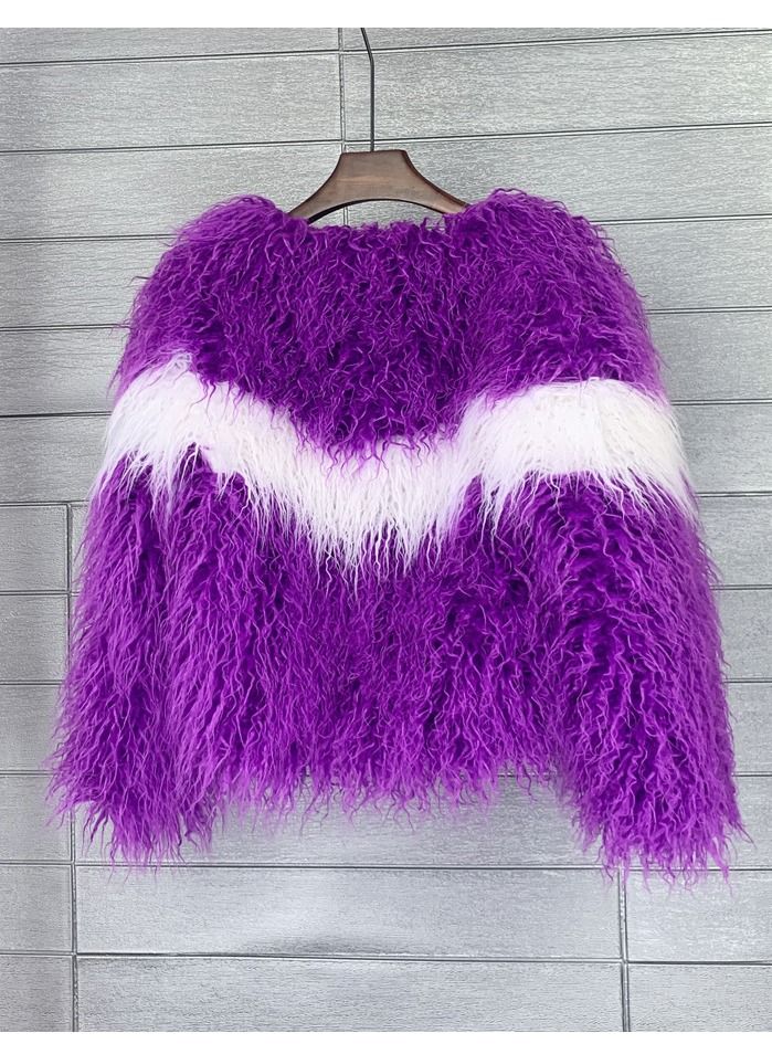Loquat Women's Imitation Fur Personality Cardigan Short Coat Purple  - Image 2