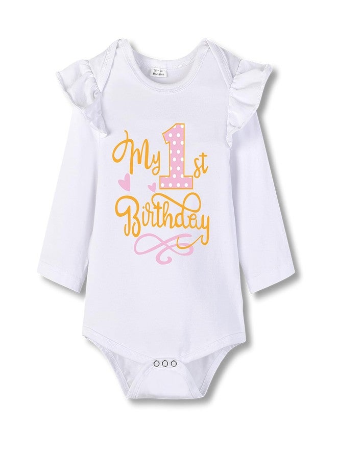 Zusnxaxe Baby Girls 1st Birthday Bodysuit, My First Birthday OnePiece Playsuit (6-12Months, Long) - Image 1
