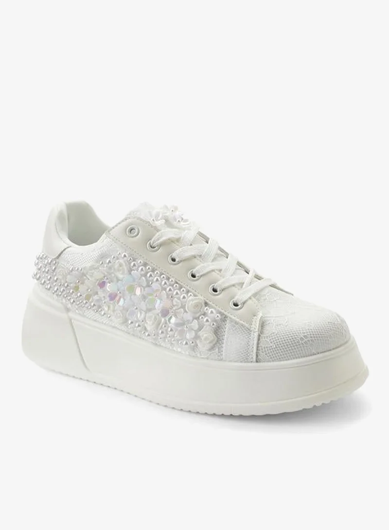 Celeste WHITE Women Embellished Lace-Up Sneakers for Women | Best Price UAE