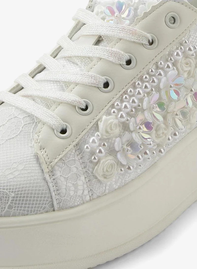 Celeste WHITE Women Embellished Lace-Up Sneakers for Women | Best Price UAE