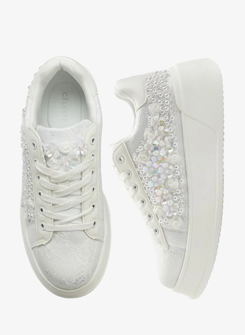 Women Embellished Lace-Up Sneakers