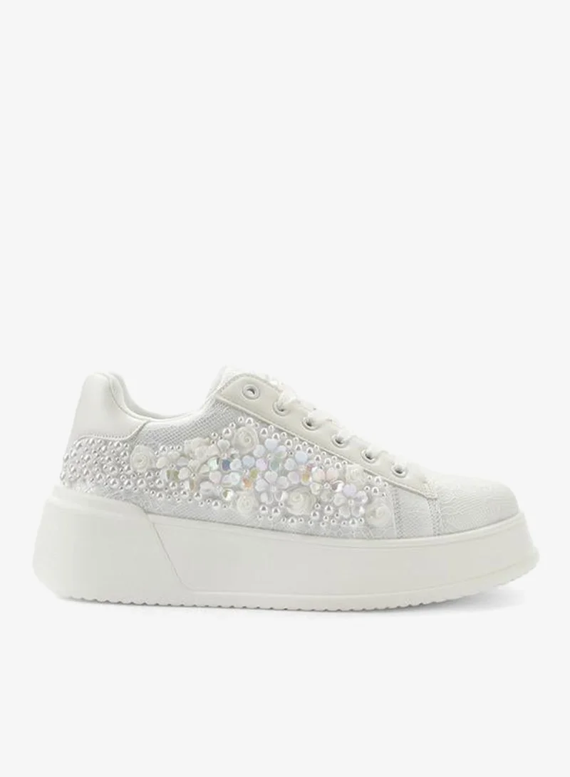 Celeste WHITE Women Embellished Lace-Up Sneakers for Women | Best Price UAE