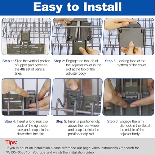 S-Union Upgraded W10546503 WPW10546503 Dishwasher Upper Rack Adjuster Replacement For Kitchenaid Dishwasher Parts Upper Rack W10418314 Dishwasher Top Rack For Kenmore Whirlpool Dishwasher Replacement Parts - Image 3