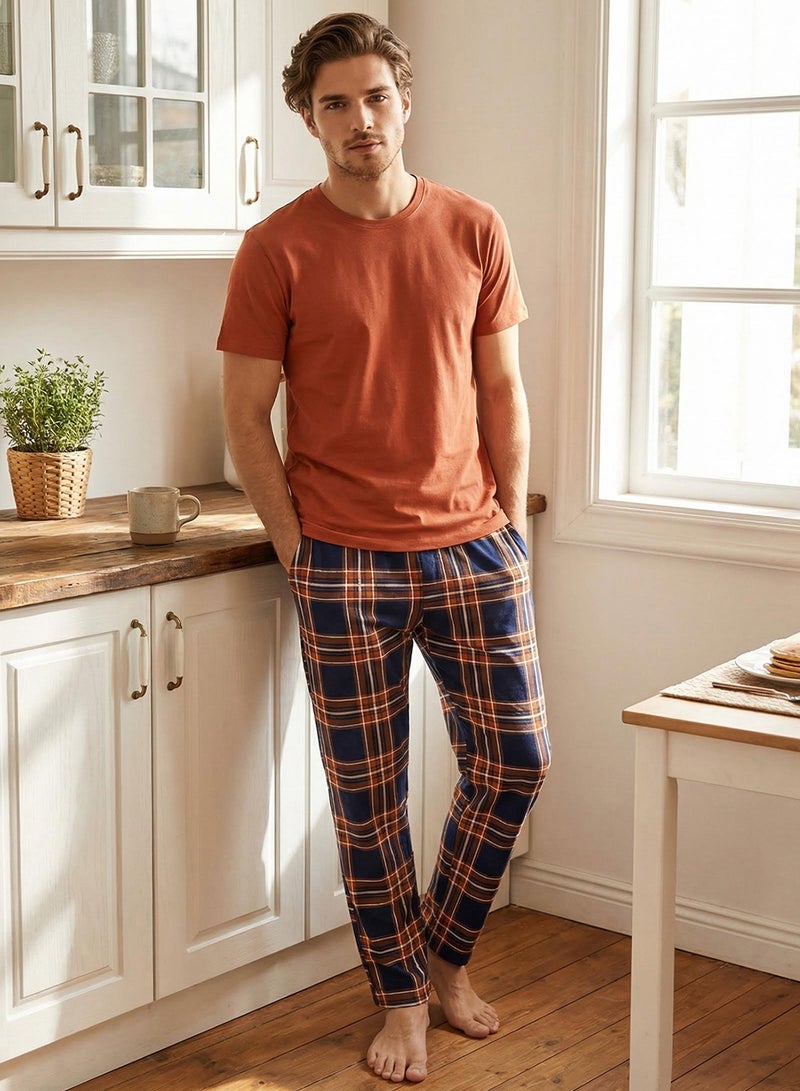 trendyol Tile -  Regular 100% Cotton Plaid Knitted Pajamas Set Thmss21Pt0328 - Image 1