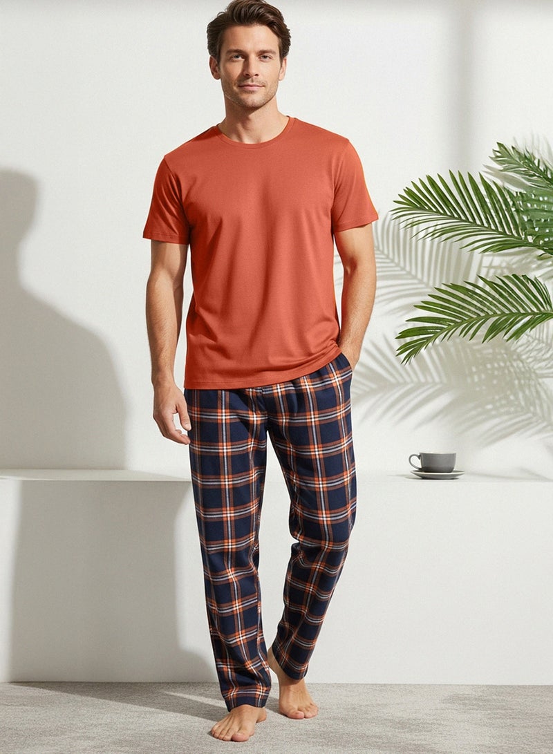 trendyol Tile -  Regular 100% Cotton Plaid Knitted Pajamas Set Thmss21Pt0328 - Image 2