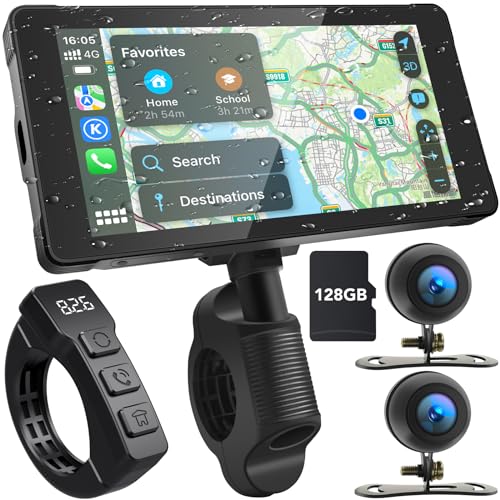 LBW Premium Motorcycle Dash Cam DVR: Wireless Motorcycle Carplay & Android Auto, Dual HD 1080P Cameras, 5.5" IP66 Waterproof Touch Screen, Remote Control, BT, Siri & Google Voice, Free 128G SD Card - Image 1
