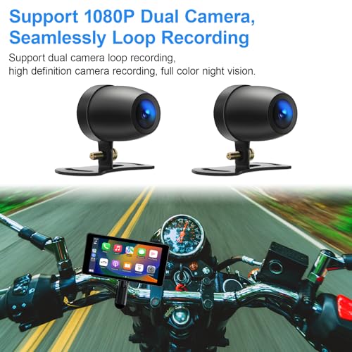 LBW Premium Motorcycle Dash Cam DVR: Wireless Motorcycle Carplay & Android Auto, Dual HD 1080P Cameras, 5.5" IP66 Waterproof Touch Screen, Remote Control, BT, Siri & Google Voice, Free 128G SD Card - Image 3