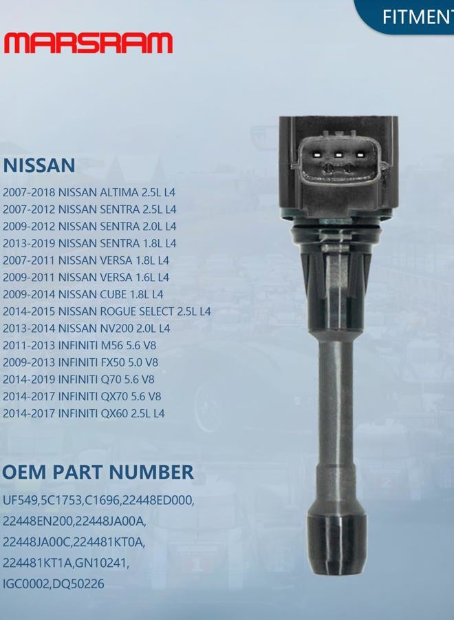 Marsram Ignition Coil Pack UF549 for 2007 2008 2009 2010 2011 2012 Compatible with Nissan Altima Versa Sentra Cube NV200 Rogue 2013 2014 2015 Infiniti M56 FX50 QX60 2.5L 2.0L 1.8L Replace# C1696 4pcs - Image 2