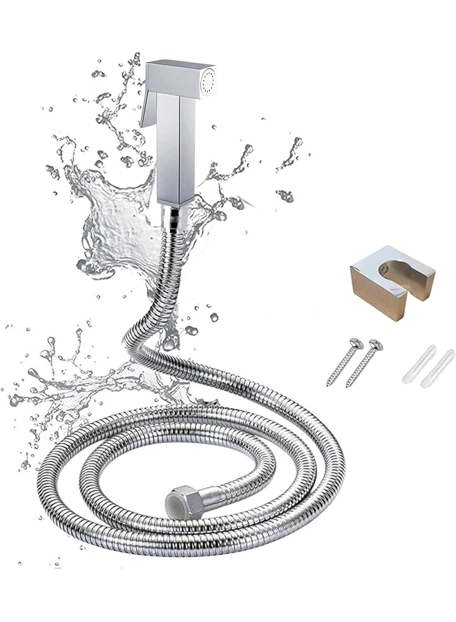 The Bros AZTON_S-IT-3900 Premium Chrome Brass Handheld Bidet Sprayer Set – 47” Stainless Steel Hose, Wall-Mounted Shattaf for Toilet, Personal Hygiene Washer – Leak-Proof and Easy Installation - Image 1