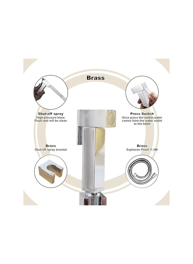 The Bros AZTON_S-IT-3900 Premium Chrome Brass Handheld Bidet Sprayer Set – 47” Stainless Steel Hose, Wall-Mounted Shattaf for Toilet, Personal Hygiene Washer – Leak-Proof and Easy Installation - Image 2