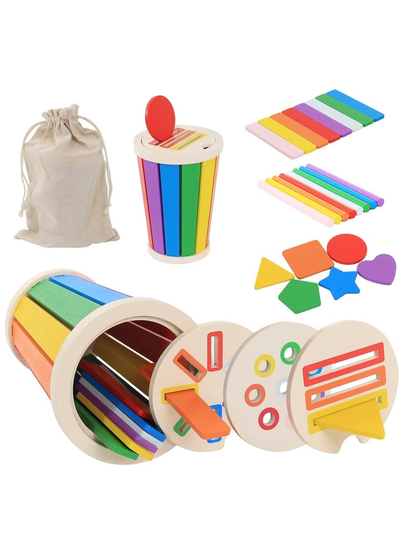 Gonice Wooden Color Sorting Stacking Toys for Toddlers, 3 in1 Montessori Toys for 1 2 3 Year Old,Wooden Fine Motor Skills Sensory Toy Preschool Learning Toys  - Image 1