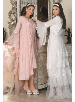 Mecit Pijama By Mecit 5026 Powder Tulle Detailed Dressing Gown Maternity Nightgown Set  - Image 1