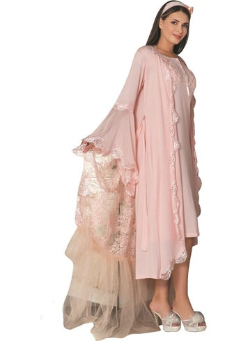 Mecit Pijama By Mecit 5026 Powder Tulle Detailed Dressing Gown Maternity Nightgown Set  - Image 3