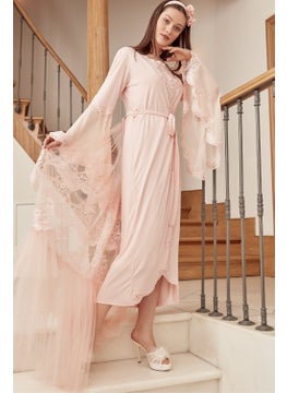 Mecit Pijama By Mecit 5026 Powder Tulle Detailed Dressing Gown Maternity Nightgown Set  - Image 2