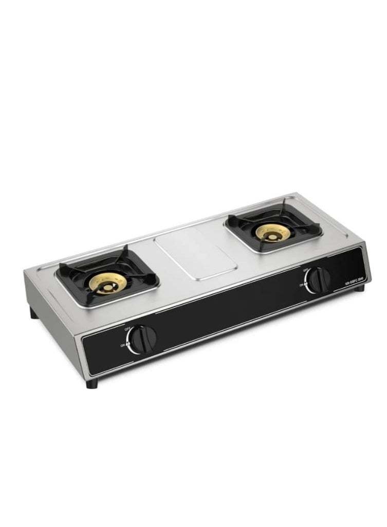 High-Efficiency Double Burner Gas Stove – Stainless Steel Body, Auto Ignition, Flame Failure Device, Easy Clean Surface, 71×39×14 cm – LPG Compatible & Gas Regulator with 2 Meter Hose and Clamps – Safe Gas Connection Set for Home Cooking and Outdoor Use Bundle - Image 2