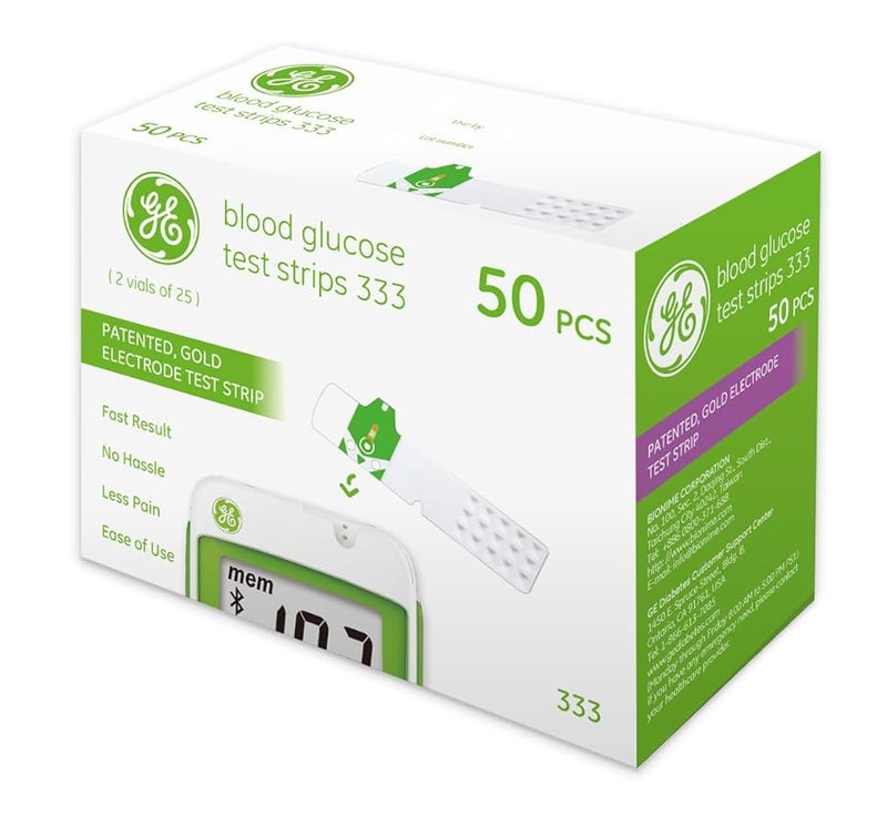 GE333TS Blood Glucose Test Strips  50Count Pack Gold ElectrodesPatented Test Strip Structure