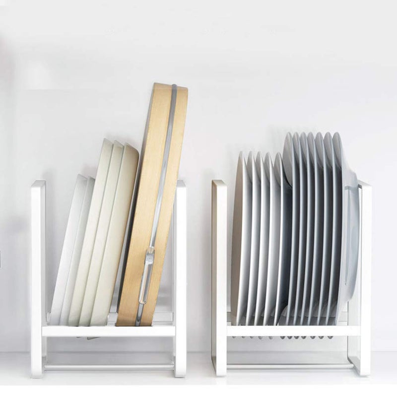 MINGFANITY 2PCS Plate Holders Organizer Metal Dish Storage Dying Display Rack for Cabinet Counter and Cupboard  White