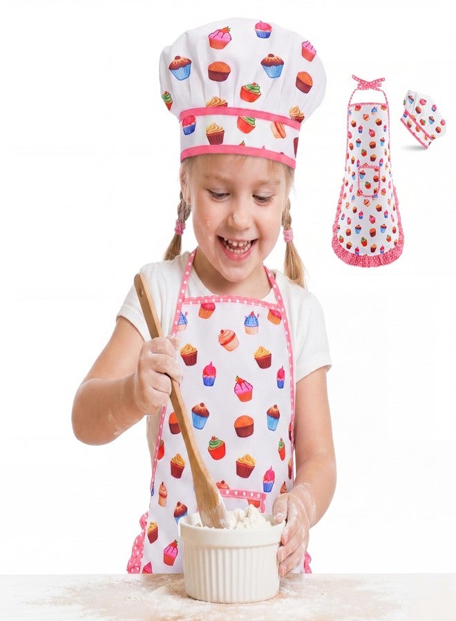 TFPOGOLD Kid Apron and Chef Hat Set 2 Pcs, Adjustable Kids Cooking Baking Apron for Toddlers 3-8, Childrens Pretend Play Chef Costume Role Play Toy for Boys Girls, White - Image 1