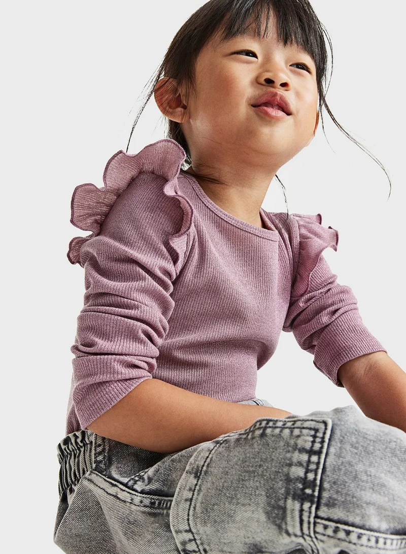 H&M Kids Frill Trimmed Ribbed Top