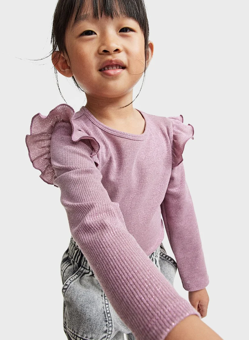 H&M Kids Frill Trimmed Ribbed Top
