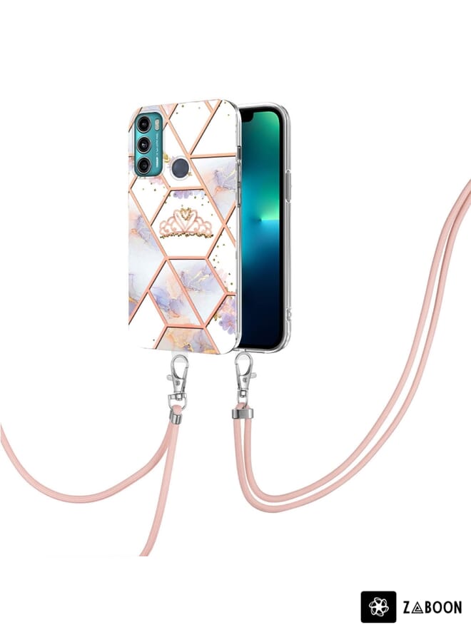 Zaboon Protective Case For Motorola Moto G60 / G40 Fusion Splicing Marble Flower Pattern TPU  with Lanyard - Image 2