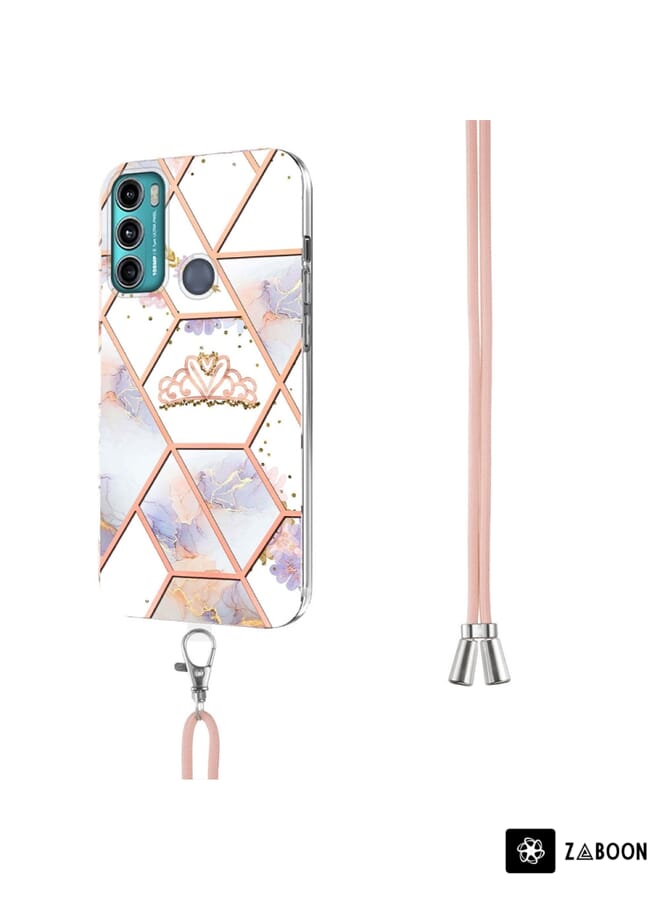 Zaboon Protective Case For Motorola Moto G60 / G40 Fusion Splicing Marble Flower Pattern TPU  with Lanyard - Image 3