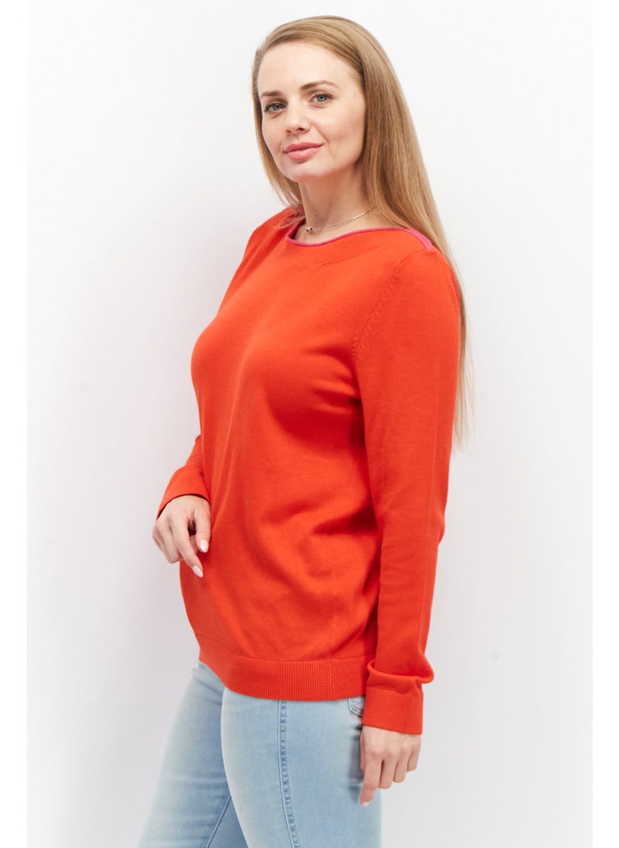 ESPRIT Women Round Neck Knitted Sweater, Red  - Image 2