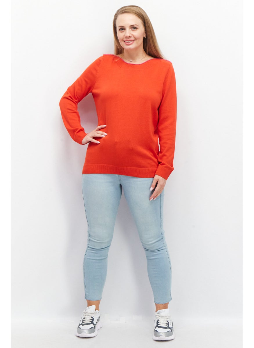 ESPRIT Women Round Neck Knitted Sweater, Red  - Image 4