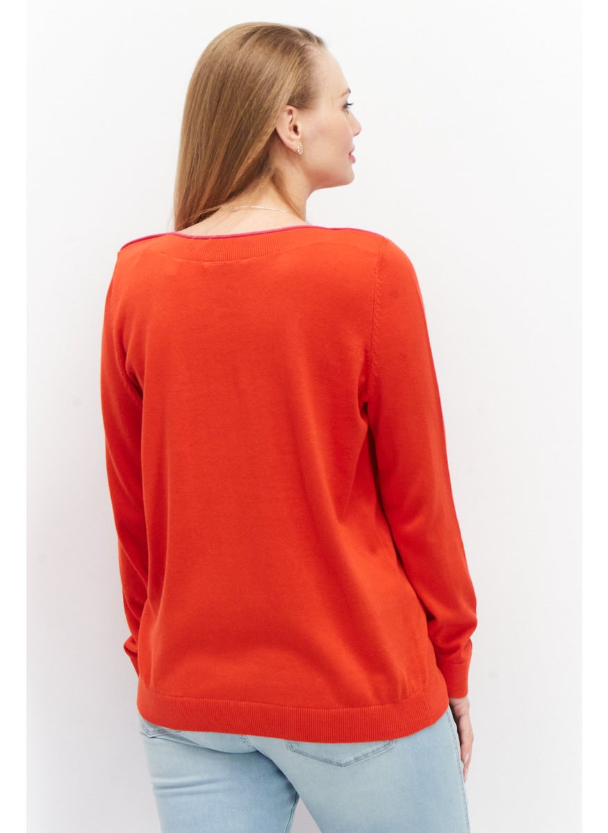 ESPRIT Women Round Neck Knitted Sweater, Red  - Image 3