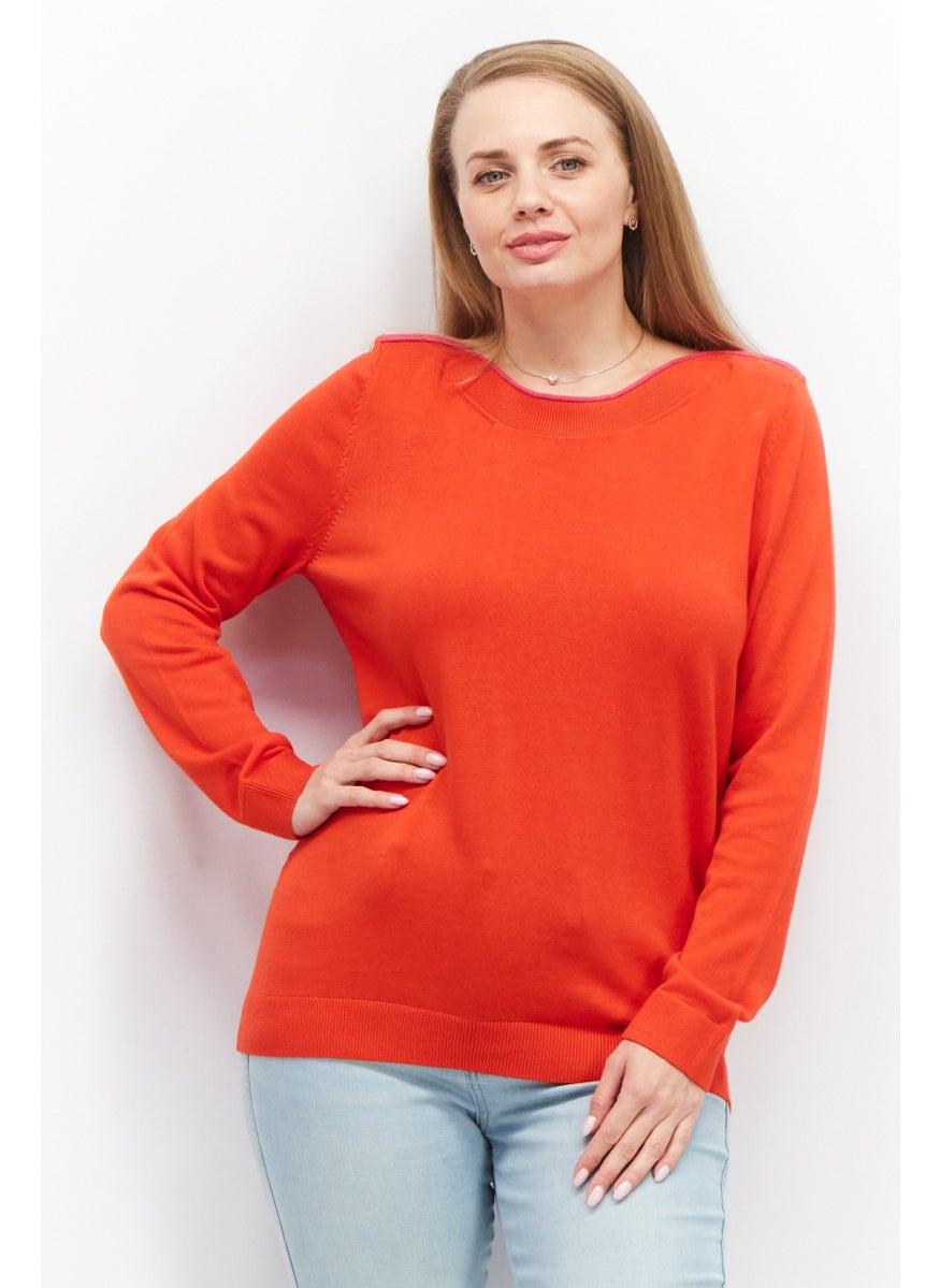 ESPRIT Women Round Neck Knitted Sweater, Red  - Image 1