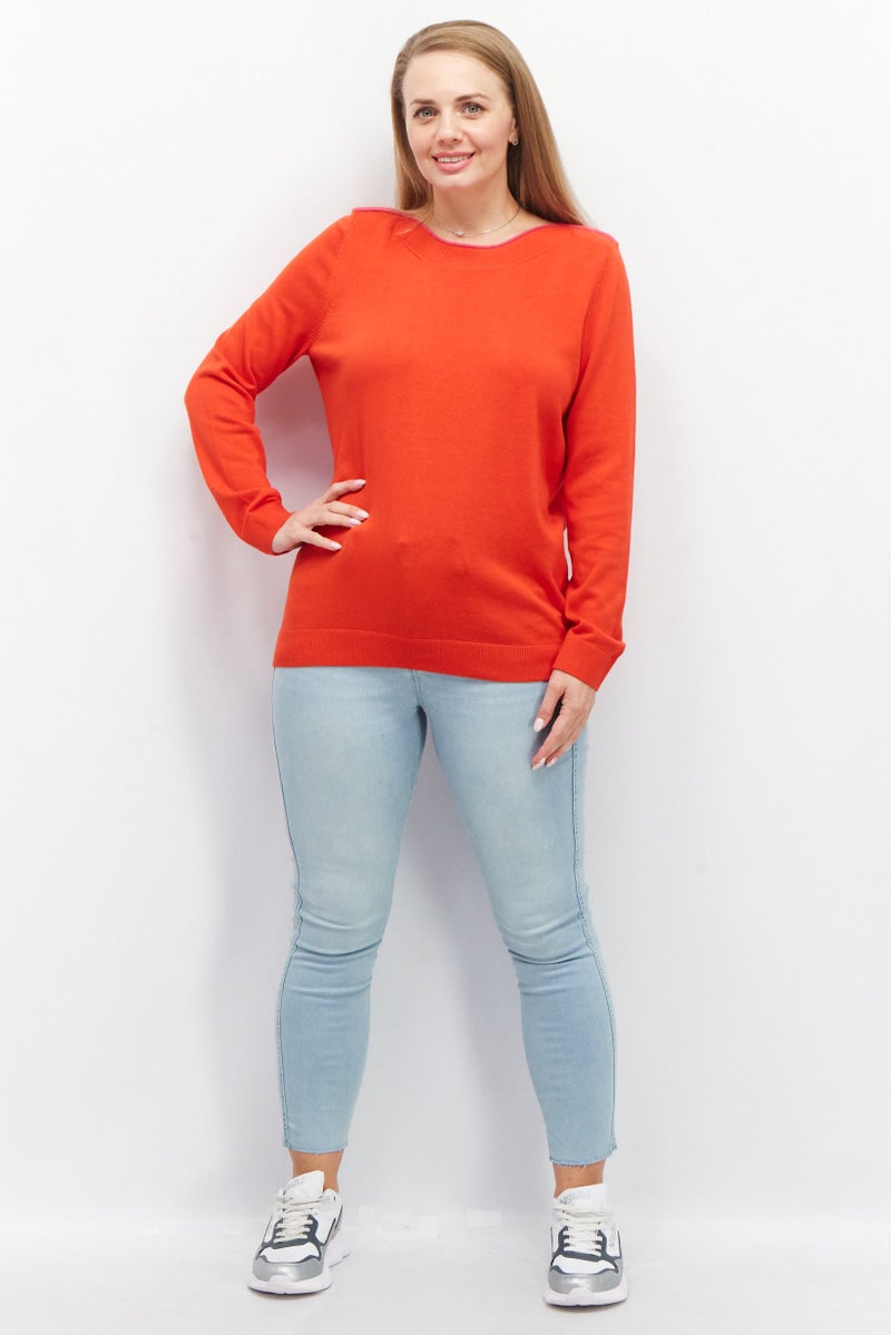 ESPRIT سويت شيرت محبوك برقبة دائرية للنساء، أحمر - Image 4