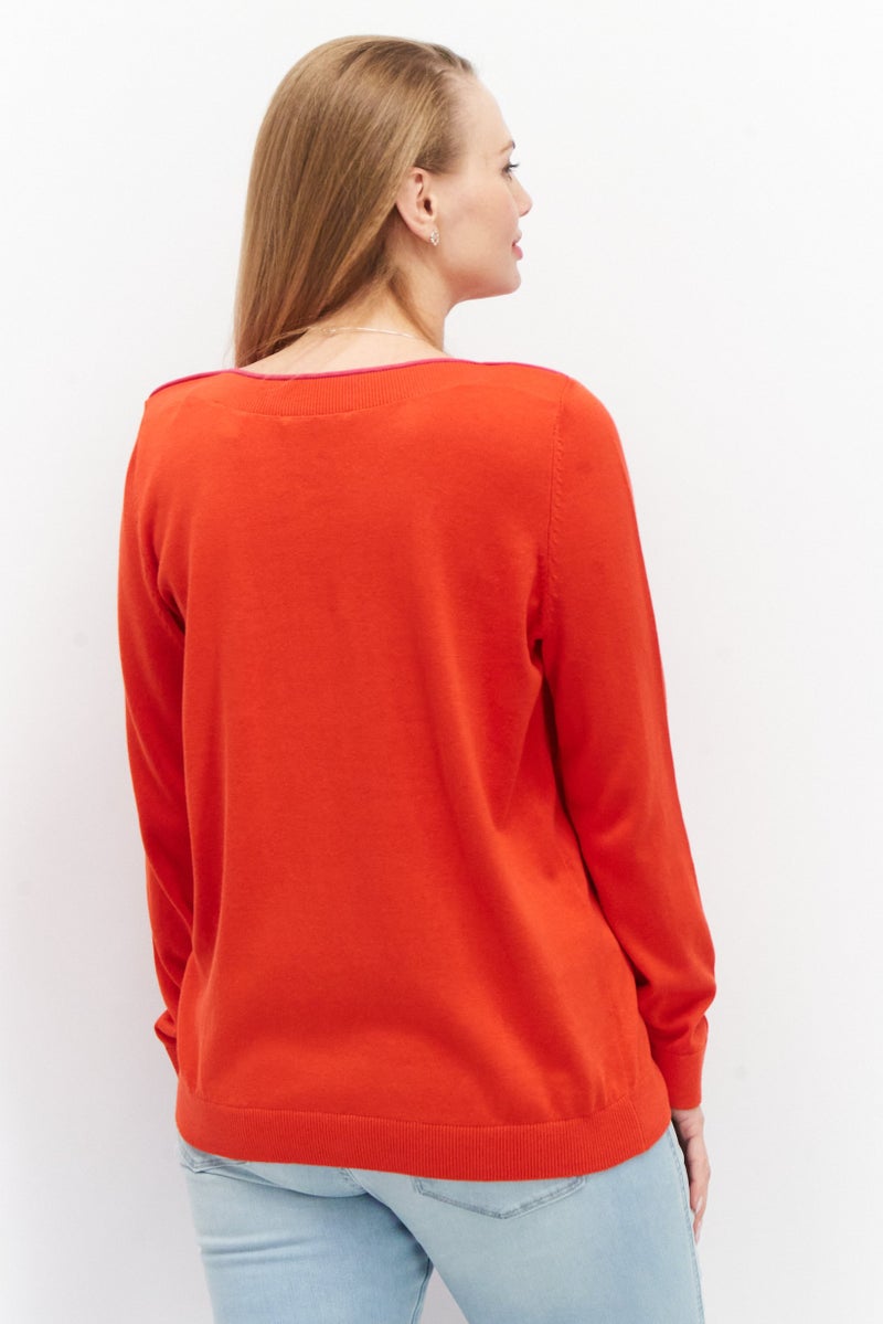 ESPRIT سويت شيرت محبوك برقبة دائرية للنساء، أحمر - Image 3