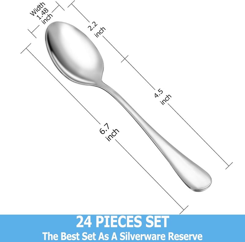 MUTNITT 24 Pcs Teaspoons Set, Food Grade Stainless Steel Tea Spoons, Durable Small Spoons, Metal Dessert Spoon, Spoon Silverware for Home, Kitchen or Restaurant, Mirror Polished & Dishwasher Safe, 6.7-Inch - Image 2