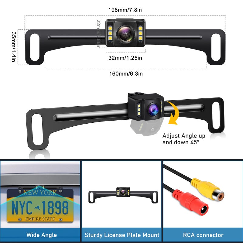 GLK Backup Camera Rear View Camera AHD 1080P Night Vision Reverse Camera, License Plate Backup Camera with 6 LED Lights,170 Degree Wide View Angle, IP69K Waterproof, for 12-24V Pickup Car Truck RV SUV - Image 5