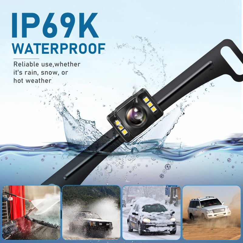GLK Backup Camera Rear View Camera AHD 1080P Night Vision Reverse Camera, License Plate Backup Camera with 6 LED Lights,170 Degree Wide View Angle, IP69K Waterproof, for 12-24V Pickup Car Truck RV SUV - Image 4