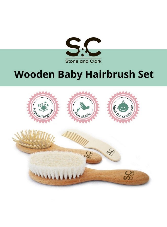 Stone and Clark Baby Hair Brush and Baby Comb Set for Newborn, Boy and Girl - Wooden Baby Brush w/Soft Goat Bristles for Cradle Cap - Infant, Toddler Hair Brush, Baby Grooming kit, Soft Hair Brush by Stone & Clark - Image 4