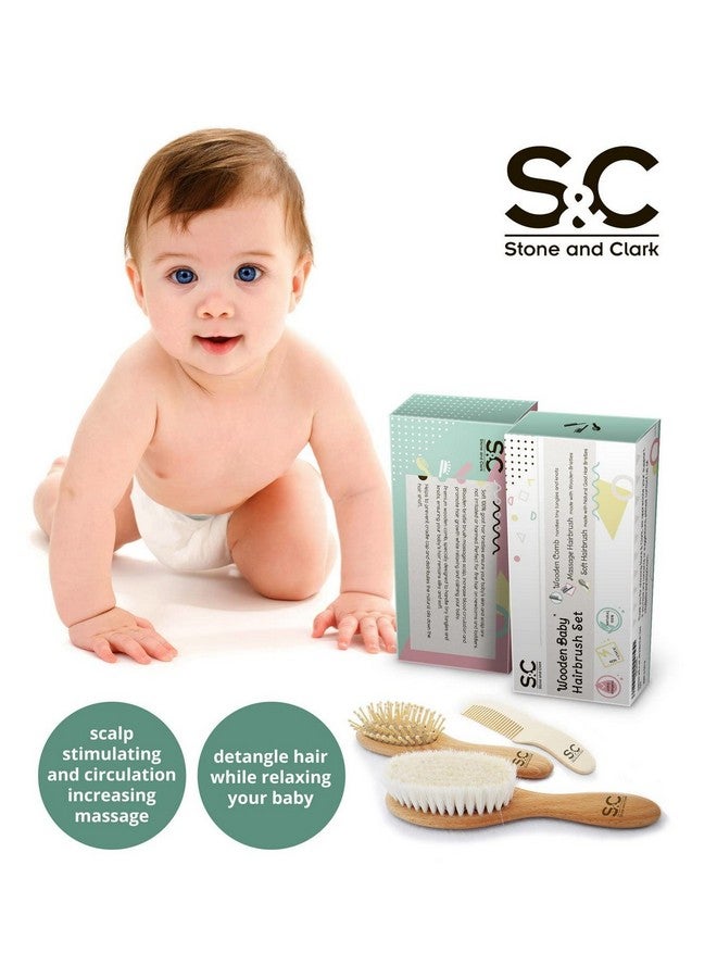 Stone and Clark Baby Hair Brush and Baby Comb Set for Newborn, Boy and Girl - Wooden Baby Brush w/Soft Goat Bristles for Cradle Cap - Infant, Toddler Hair Brush, Baby Grooming kit, Soft Hair Brush by Stone & Clark - Image 3