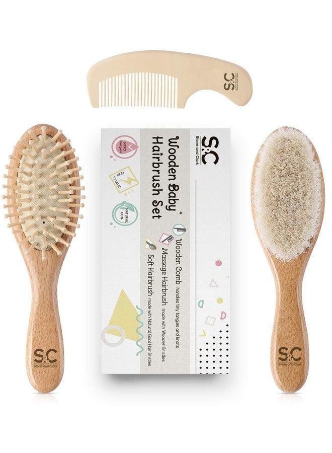 Stone and Clark Baby Hair Brush and Baby Comb Set for Newborn, Boy and Girl - Wooden Baby Brush w/Soft Goat Bristles for Cradle Cap - Infant, Toddler Hair Brush, Baby Grooming kit, Soft Hair Brush by Stone & Clark - Image 1