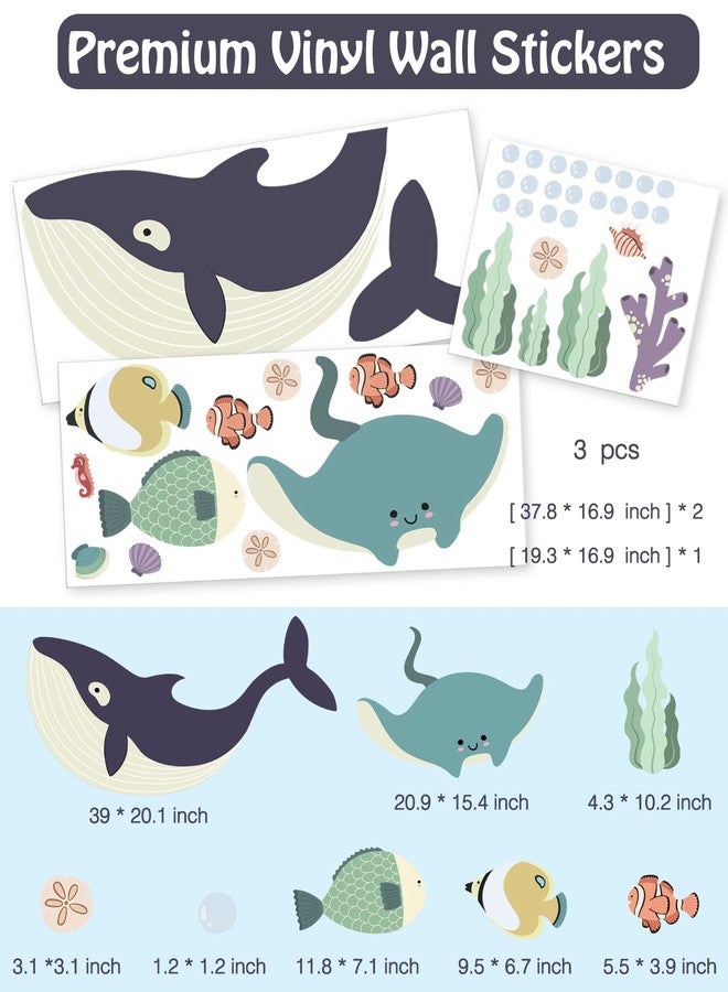 iinuu 93pcs Ocean Animals Wall Decals Peel and Stick, Ocean Wall Stickers for Toddler Baby Kids Bedroom Bathroom Living Room, Underwater Decor for Nursery Classroom, Under The Sea Party Decoration Favor - Image 3