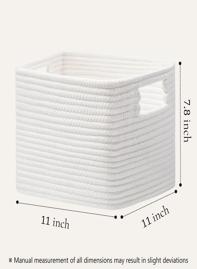 UBBCARE Storage Cubes 4 Pack, 11x 11x 7.8 Cube Storage Bin with Handles, Cotton Rope Baskets for Organizing, Woven Baskets for Shelf, Baby Nursery, Toy Storage, Closet, Classroom, White - Image 2