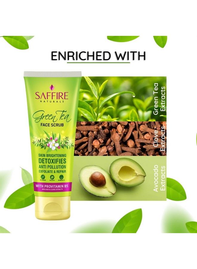 SAFFIRE مقشر وجه الشاي الأخضر الطبيعي; تفتيح البشرة; ينظف السموم; مضاد للتلوث; تقشير وإصلاح; مع بروفيتامين B5; 100 جرام - Image 4