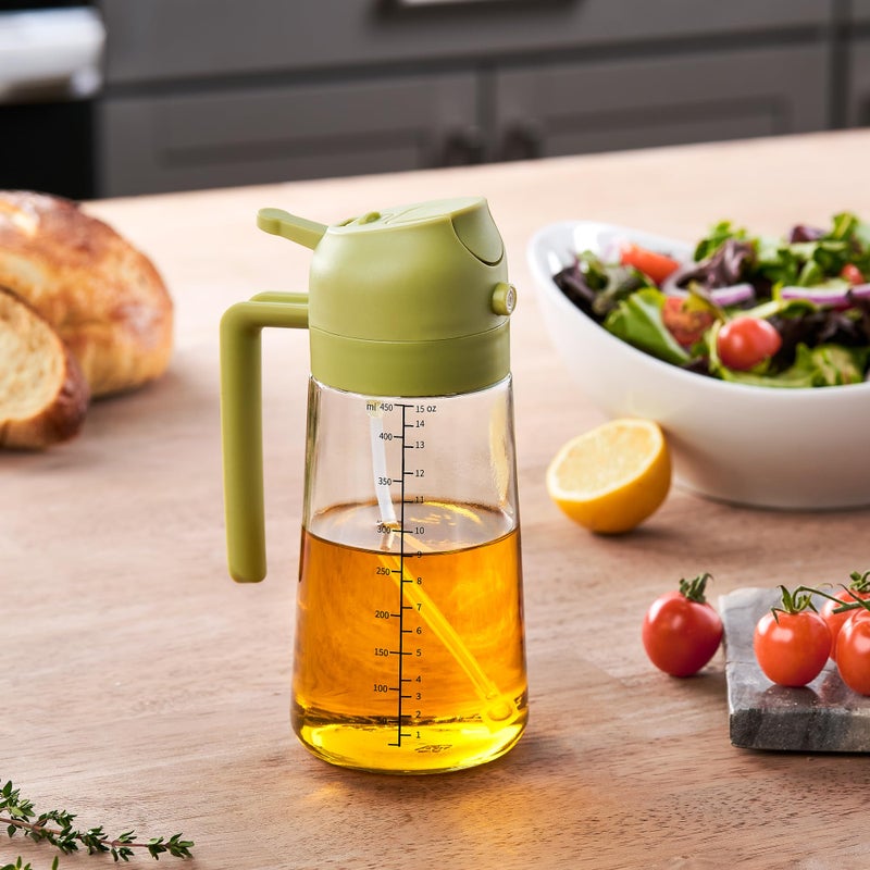 FineDine 16oz Olive Oil Sprayer for Cooking, 2 in 1 Olive Oil Dispenser Bottle for Kitchen, Air Fryer, Salad, BBQ & Baking â€“ Dual Spray Mist & Stream, with Measurement Marks, Green - Image 3