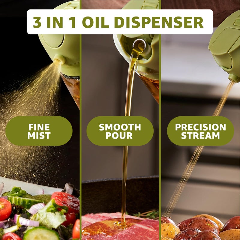 FineDine 16oz Olive Oil Sprayer for Cooking, 2 in 1 Olive Oil Dispenser Bottle for Kitchen, Air Fryer, Salad, BBQ & Baking â€“ Dual Spray Mist & Stream, with Measurement Marks, Green - Image 2