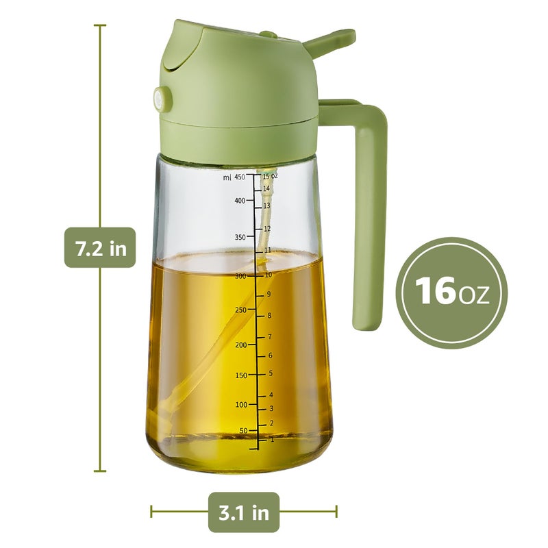 FineDine 16oz Olive Oil Sprayer for Cooking, 2 in 1 Olive Oil Dispenser Bottle for Kitchen, Air Fryer, Salad, BBQ & Baking â€“ Dual Spray Mist & Stream, with Measurement Marks, Green - Image 4